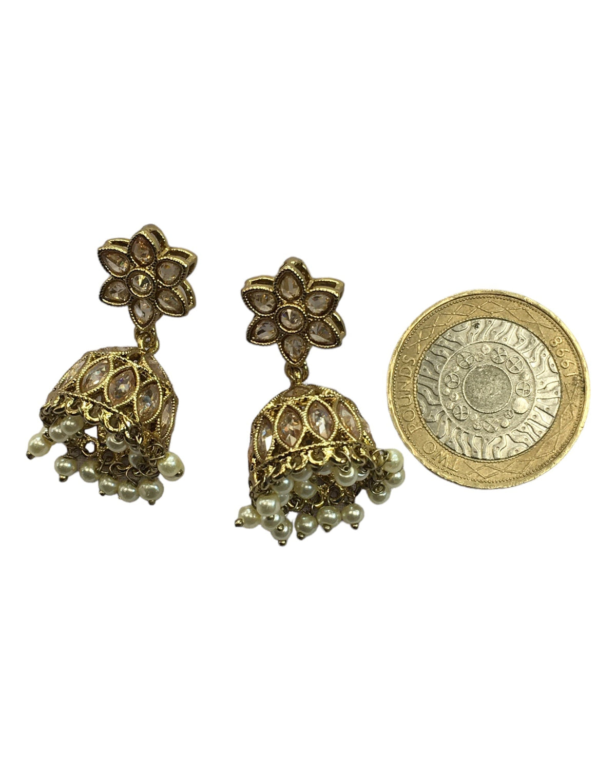 Neutral / Gold - Small - Antique Finish Traditional Zhumki Earrings - Bollywood - Weddings - SV2406 J 0724 - Prachy Creations