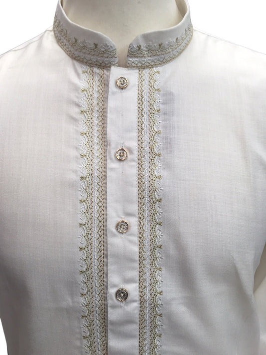 Off White / Cream - Cotton Mens Kurta Set with Thread Embroidery- Sangeet Mehendi Haldi - KCS1038 KV 1123 - Prachy Creations