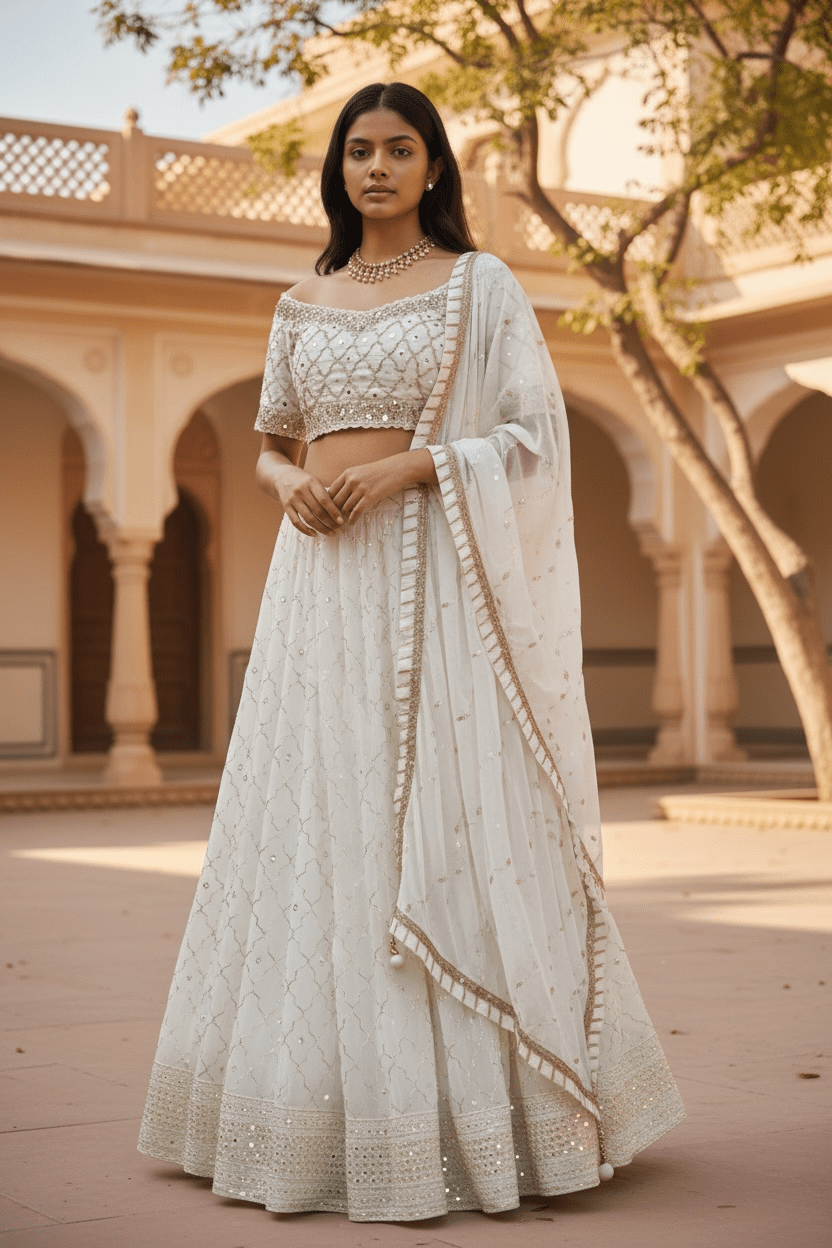 Off White / Cream Fully Embroidered Lehenga Set - Size 18 - UK Stock - 24h Dispatch - KTC2423 TT 0124 - Prachy Creations