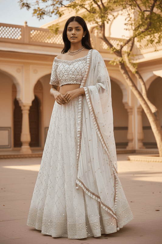 Off White / Cream Fully Embroidered Lehenga Set - Size 18 - UK Stock - 24h Dispatch - KTC2423 TT 0124 - Prachy Creations