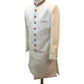 Off White / Cream - Rich Handloom Banarasi Sherwani with Contrast collar & Buttons - BS921 01AP25 - Prachy Creations