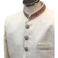 Off White / Cream - Rich Handloom Banarasi Sherwani with Contrast collar & Buttons - BS921 01AP25 - Prachy Creations