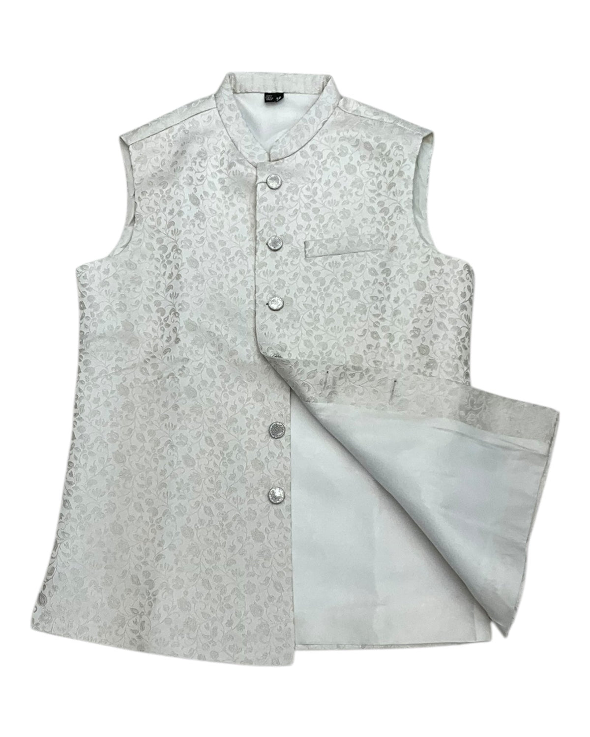 Off White / Cream Self Banarasi Brocade - Premium Mens Waistcoat - VNS-JKT16 10KP25 - Prachy Creations