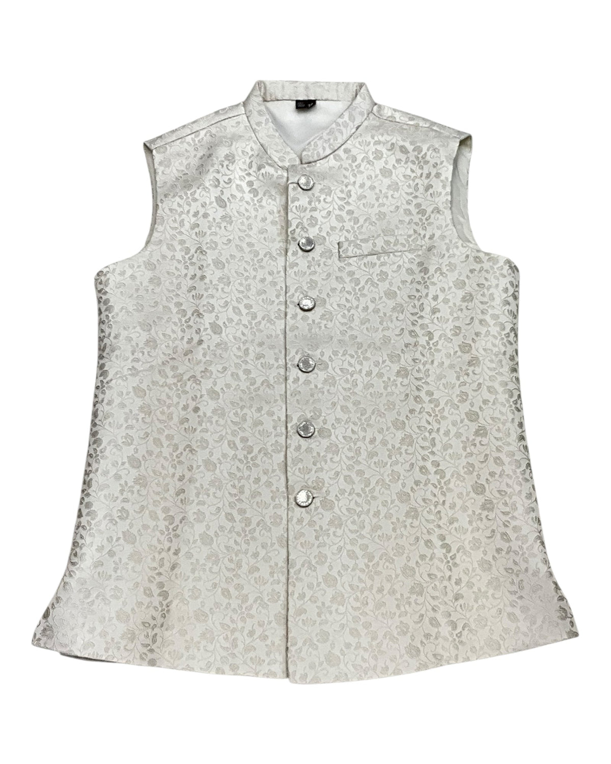Off White / Cream Self Banarasi Brocade - Premium Mens Waistcoat - VNS-JKT16 10KP25 - Prachy Creations