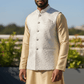 Off White / Cream Self Banarasi Brocade - Premium Mens Waistcoat - VNS-JKT16 10KP25 - Prachy Creations