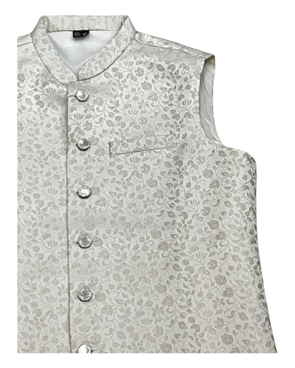 Off White / Cream Self Banarasi Brocade - Premium Mens Waistcoat - VNS-JKT16 10KP25 - Prachy Creations