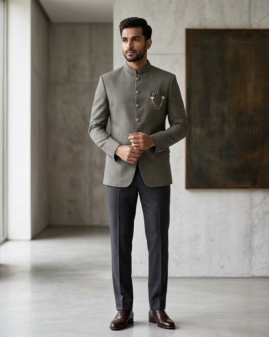 Olive Green - PREMIUM Slim Fit Mens Jute BandhGala / Prince / Chinese Collar Jacket - Fantastic Fit  Prachy Creations
