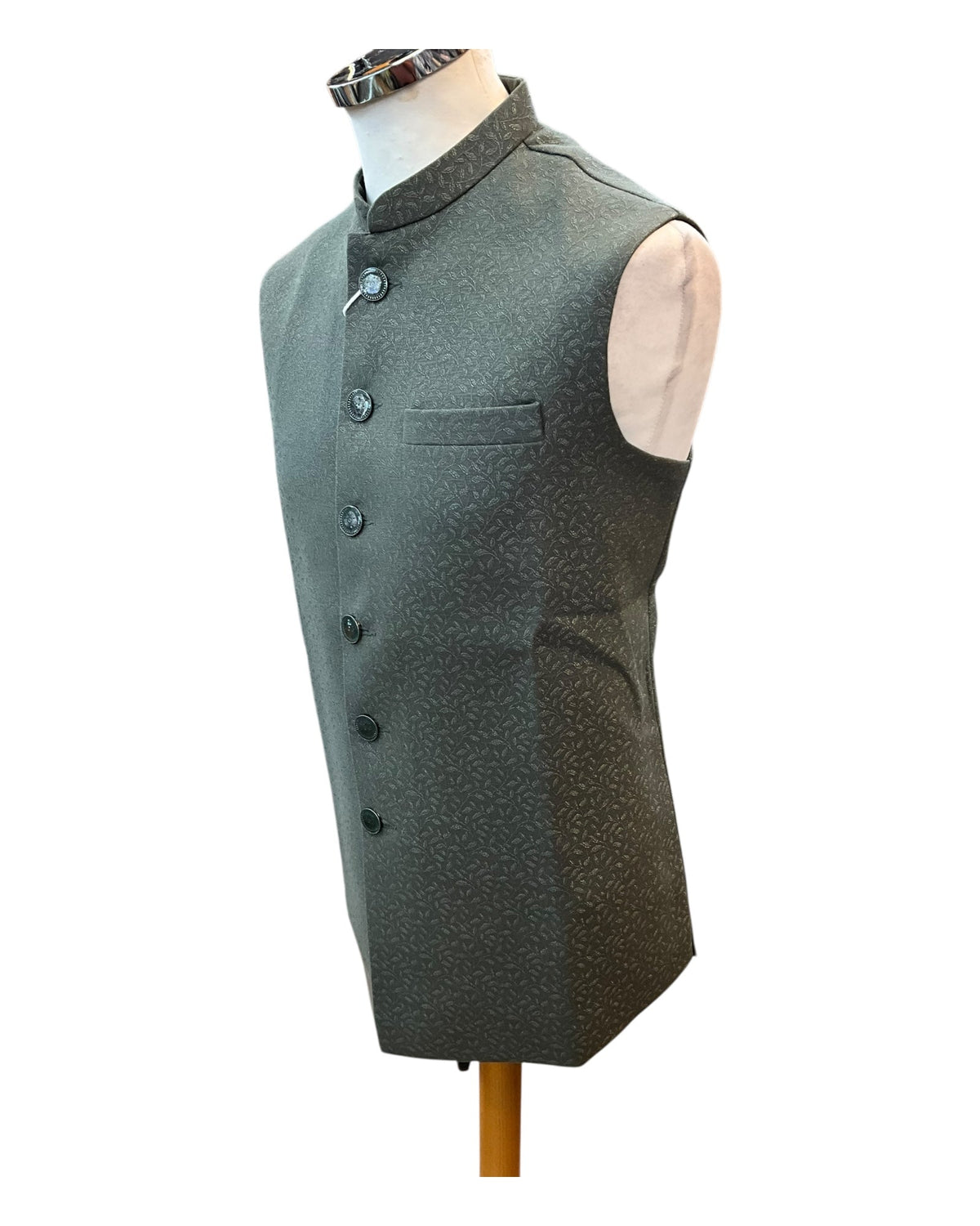 Olive Green Self Brocade - Premium Suede Feel Mens Indian Waistcoat - UK Stock - 24 hr Dispatch - VNS-JKT697/28 10KP25 - Prachy Creations