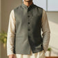 Olive Green Self Brocade - Premium Suede Feel Mens Indian Waistcoat - UK Stock - 24 hr Dispatch - VNS-JKT697/28 10KP25 - Prachy Creations