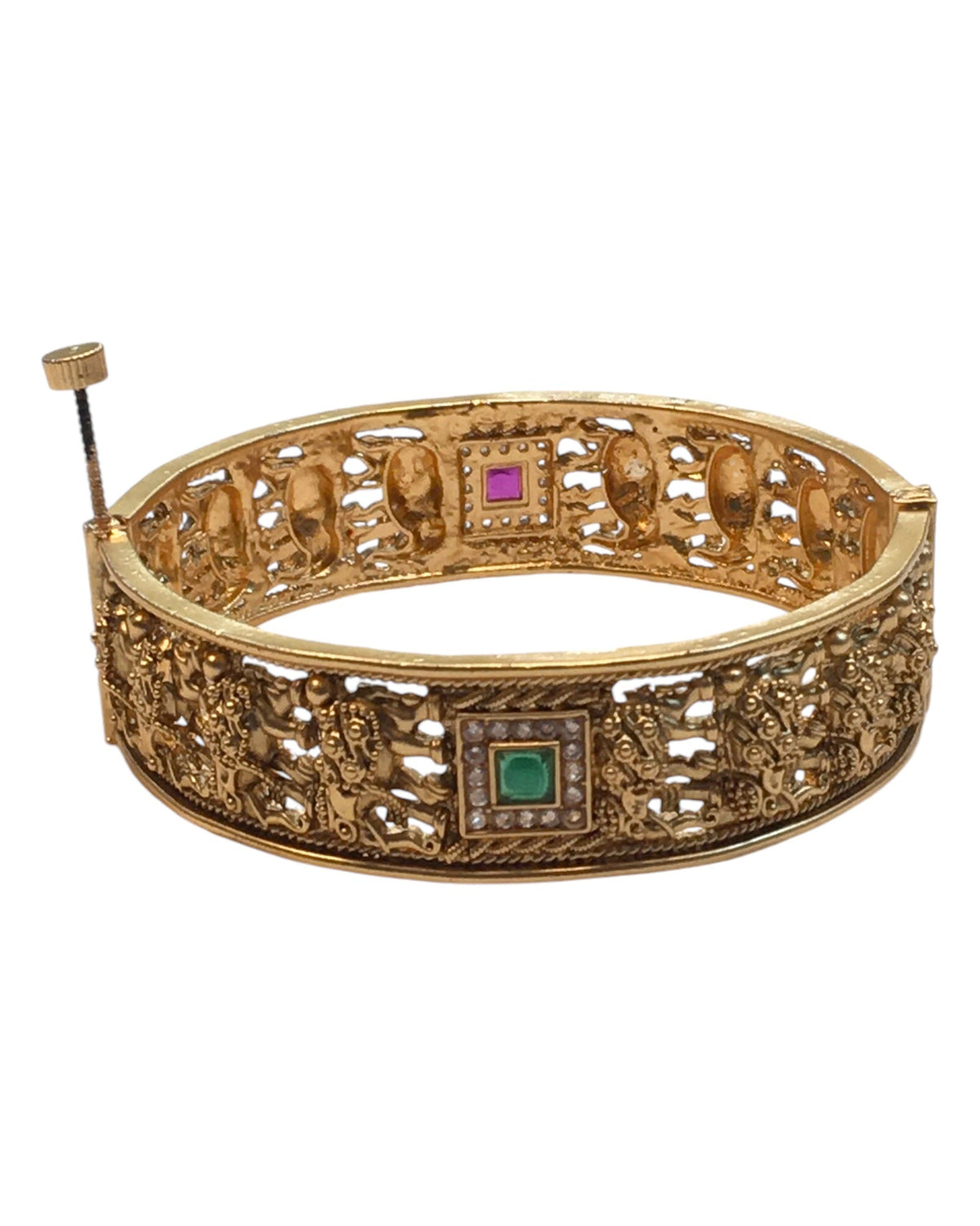 Openable - Antique Gold Finish Hand Crafted Rajasthani Kada Bangle (Single) - Mix N Match - SB1128 J - Prachy Creations