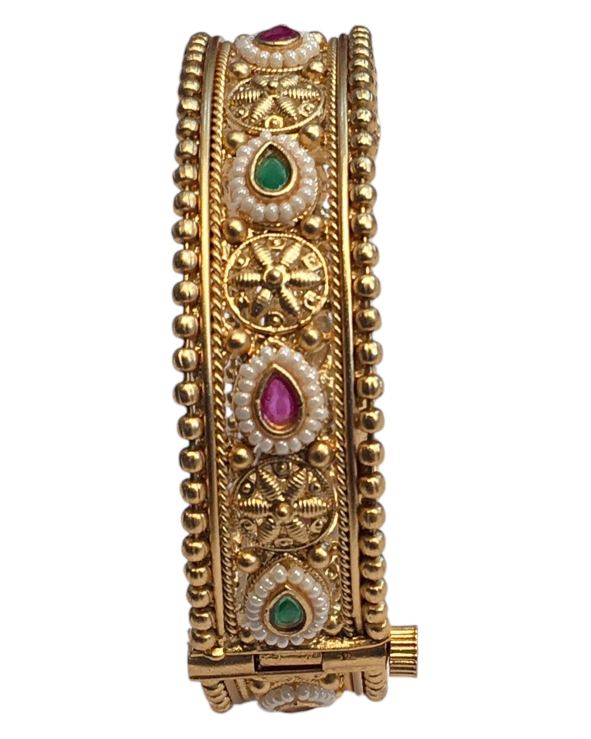 Openable - Gold Finish Hand Crafted Rajwadi Kada Bangle (Single) - Mix N Match - SB1132 J - Prachy Creations