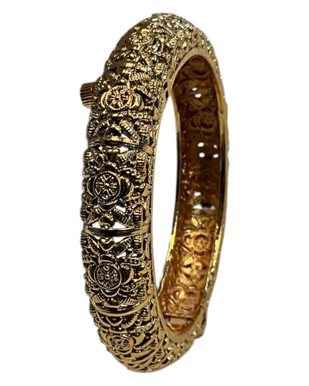 Openable - Gold Finish Hand Crafted Rajwadi Kada Bangle (Single) - Mix N Match - SR01 V - Prachy Creations