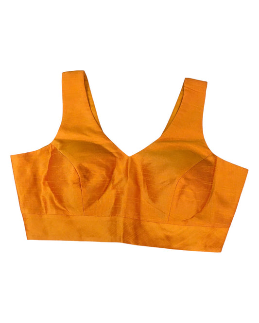 Orange - Silky Saree blouse with cups, Sleeveless - 42" - UK Stock - Quick Delivery - RNK - R722A-KY - Prachy Creations