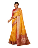 Orange with Red border - Handloom - Cotton Silky Banarasi Saree with Blouse Piece - RP84004 10KP25 - Prachy Creations