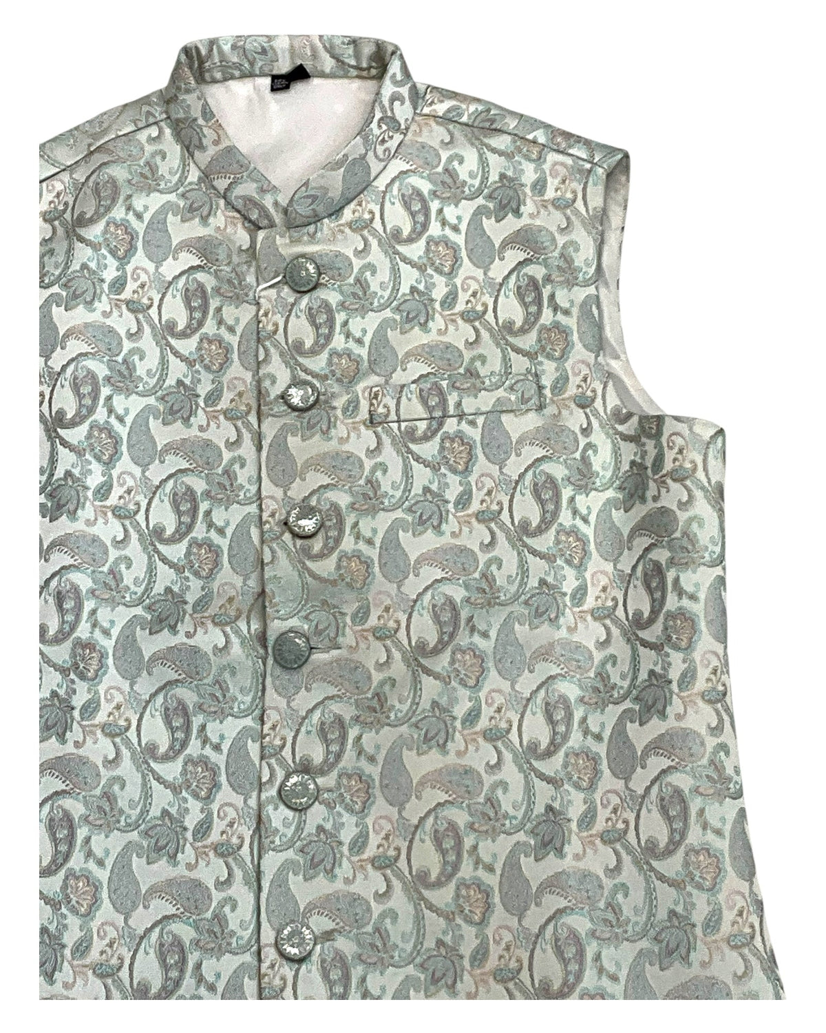 Pastel Green with Light Pink & Gold Thread Brocade - Premium Mens Waistcoat - VNS-JKT7910/2 10KJ25 - Prachy Creations