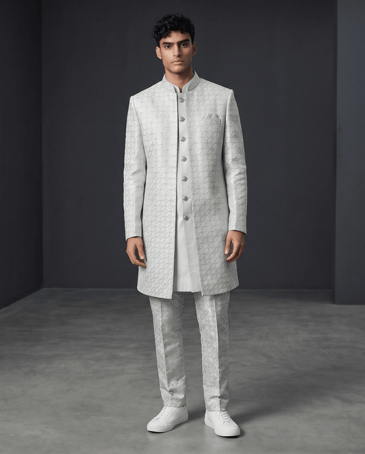 Pastel Grey - Mens Double Layered Sherwani / Indo-Western - Fantastic Value - KCS6625 06TT26 - Prachy Creations