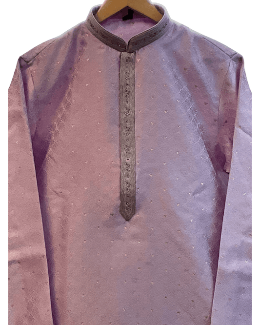 Pastel Lilac - Banarasi Handloom Brocade Mens Indian Kurta set with Trousers - UK Stock - Weddings / Walimas , Sangeet, Diwali, Eid, Mehndi / Henna - VEE2594 VR - Prachy Creations