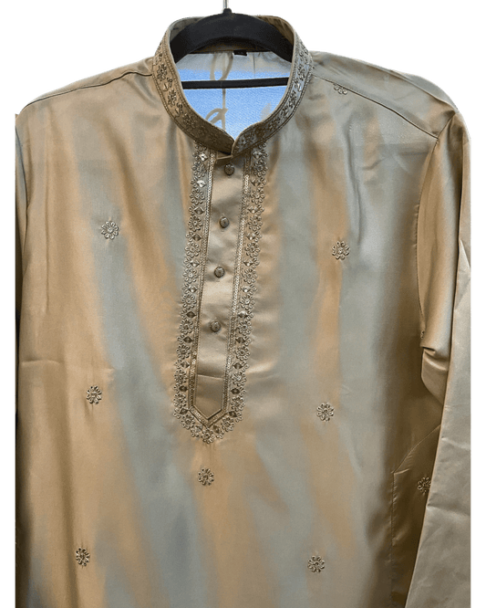Pastel Pista Green - Soft Cotton Mens Kurta Set with Neck Thread Embroidery- Sangeet Mehendi Haldi - KCS1019 06KC26 - Prachy Creations