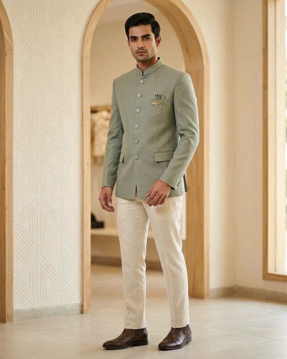 Pastel Pista / Sea Green - PREMIUM Slim Fit Mens Jute BandhGala / Prince / Chinese Collar Jacket - Fantastic Fit - CS2604 TA - Prachy Creations