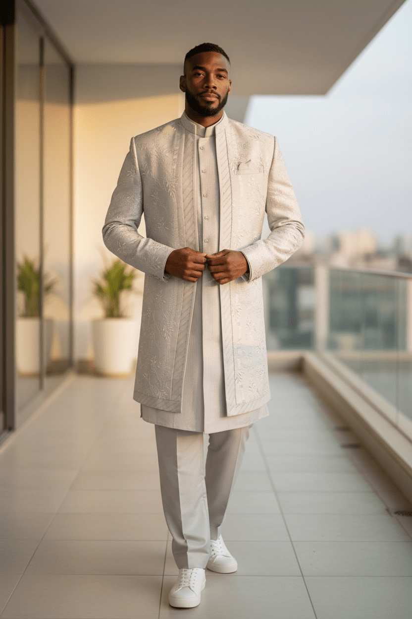 Pastel Rose Gold - Stunning Double Layered Mens Sherwani - SHU2503 PC 0325 - Prachy Creations