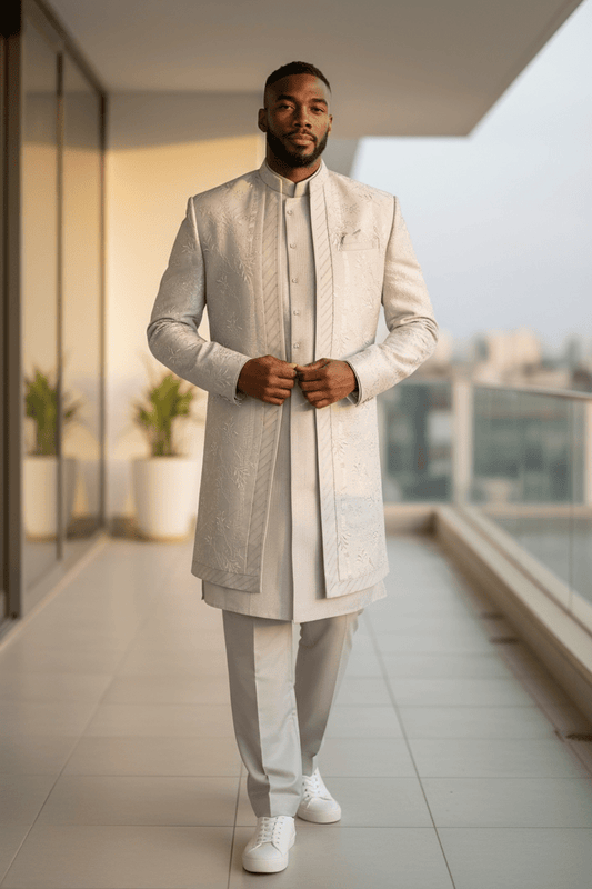 Pastel Rose Gold - Stunning Double Layered Mens Sherwani - SHU2503 PC 0325 - Prachy Creations