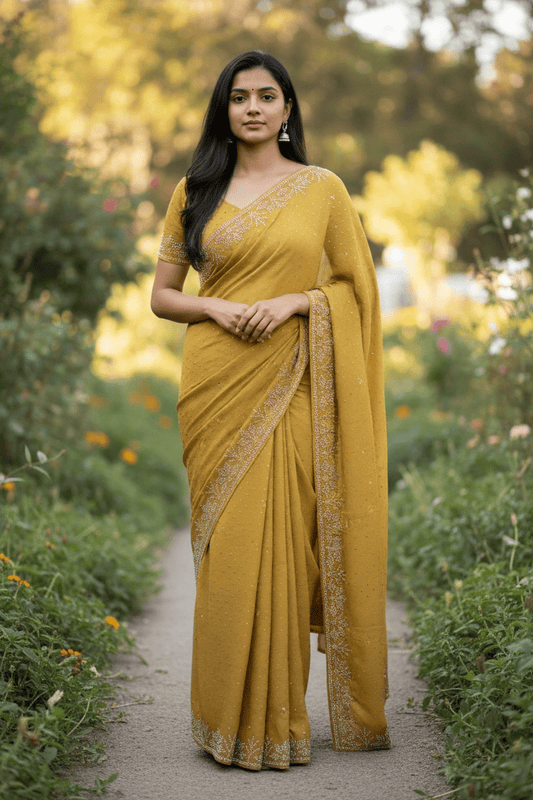 Pastel Yellow - Rich Saree with Bead Embroidery and Blouse Piece - UK stock - 24hr Dispatch - RS2524 TY - Prachy Creations