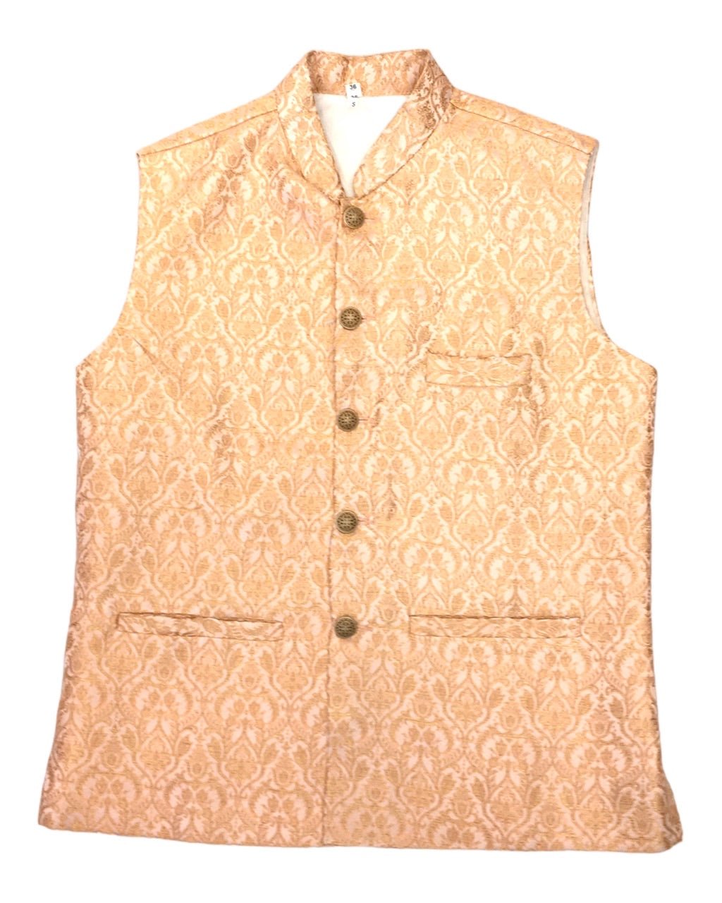 Peach - Banarasi Handloom Brocade Mens Waistcoat - KCS2304 KK 0923 - Prachy Creations