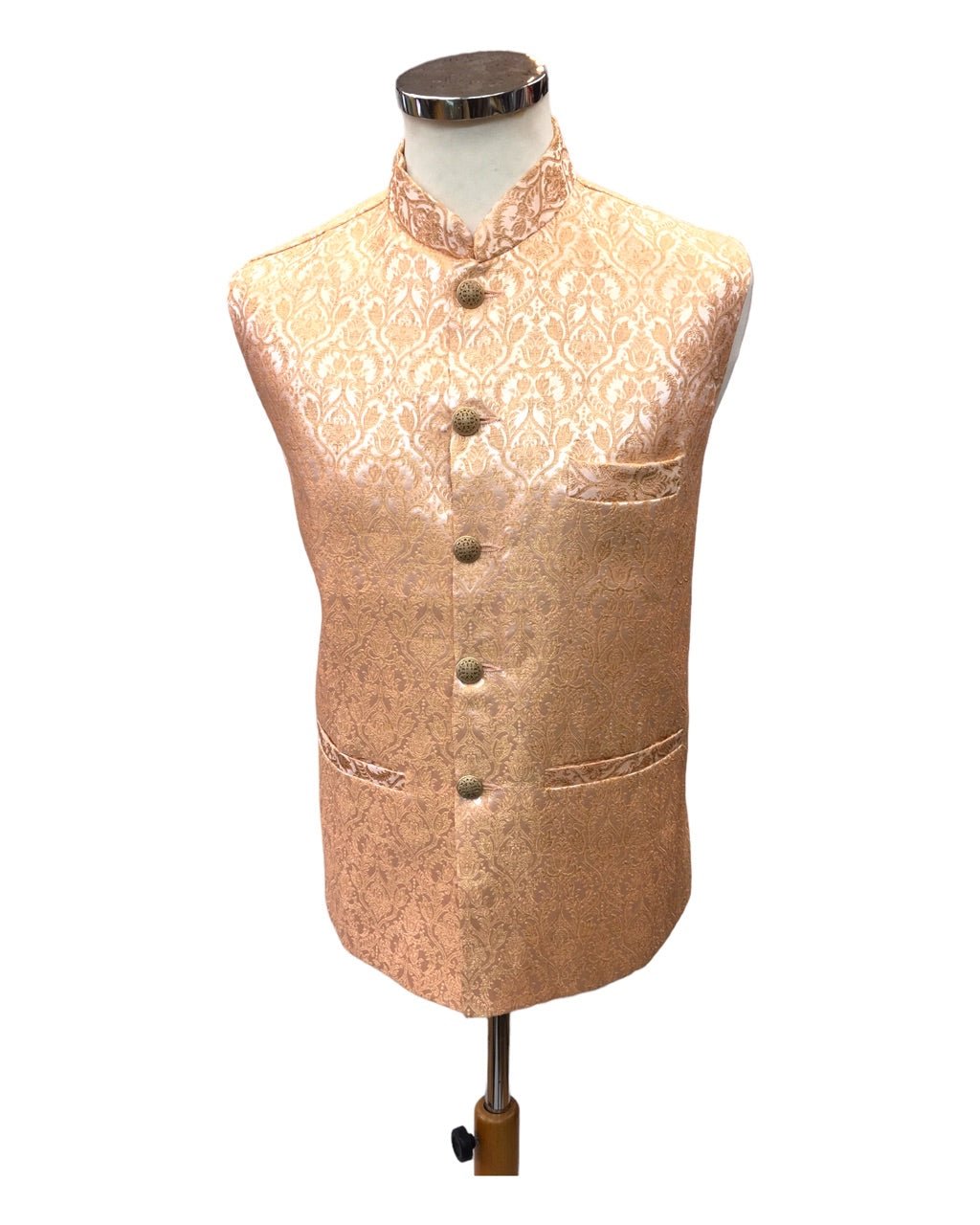 Peach - Banarasi Handloom Brocade Mens Waistcoat - KCS2304 KK 0923 - Prachy Creations