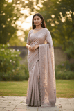Peach - Designer Crepe Saree with Thread / Stone Work and Blouse Piece - UK stock - 24hr Dispatch - RS2512 RJ - Prachy Creations