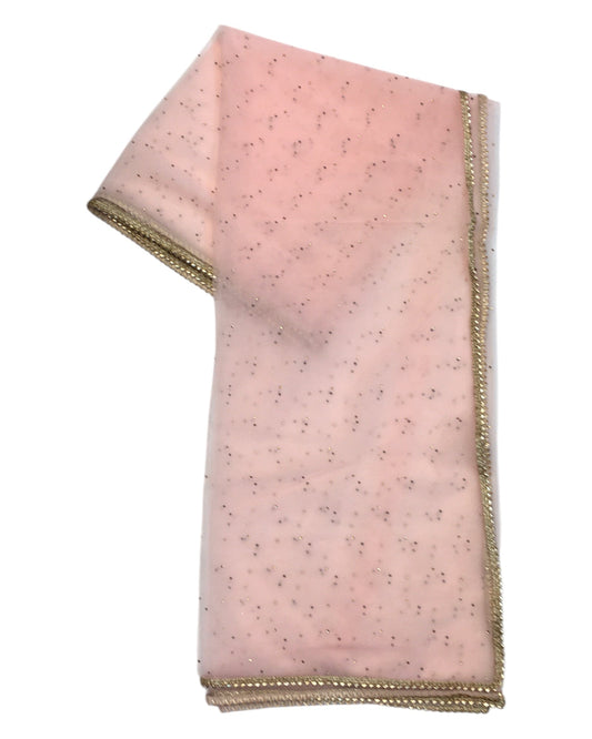 Peach - Ladies Net Dupatta with Gold Lace Border & Diamante - Mix N Match - VC2501 T0125 - Prachy Creations