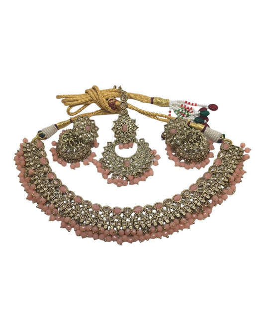 Peach - Reverse Stone Choker Necklace set - Weddings - RZ04 KY 1023 - Prachy Creations