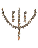 Peach - Small Size Antique Gold Finish Necklace Set with Earrings & Head Piece /Tika- SLV78 11Ap24 - Prachy Creations