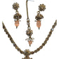 Peach - Small Size Antique Gold Finish Necklace Set with Earrings & Head Piece /Tika- SLV79 11A24 - Prachy Creations