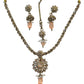 Peach - Small Size Antique Gold Finish Necklace Set with Earrings & Head Piece /Tika- SLV79 11A24 - Prachy Creations