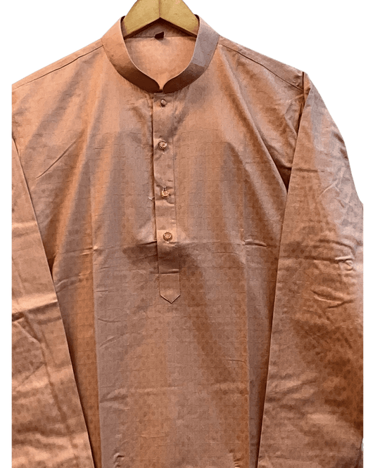 Peach - Soft Cotton Self Woven Mens Kurta Set - Perfect under a Waistcoat - Sangeet Mehendi Haldi - KCS1263 03KJ26 - Prachy Creations