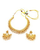 Pearl / Gold - Medium Size Gold Finish Necklace Set with Earrings - Bollywood - AE2515 08C25 - Prachy Creations