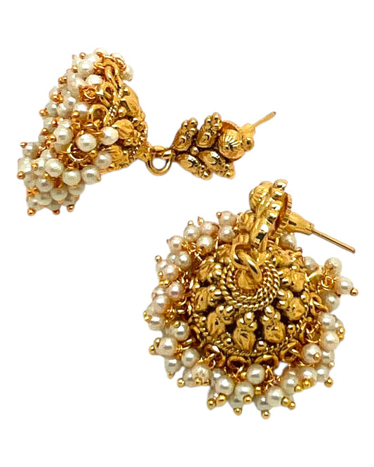 Pearl / Gold - Medium Size Gold Finish Necklace Set with Earrings - Bollywood - AE2516 08KY25 - Prachy Creations