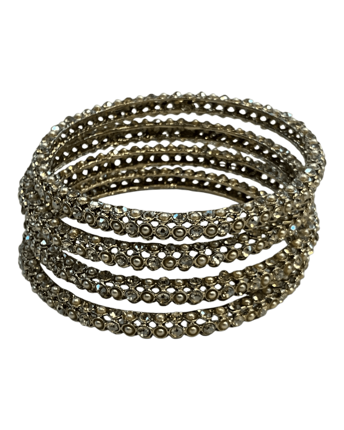 Pearl / Gold Stone - Antique Gold Finish Bangles Set (Set of 4) - UK stock - SM, M, L, XL NBA2161 11Tp25 - Prachy Creations