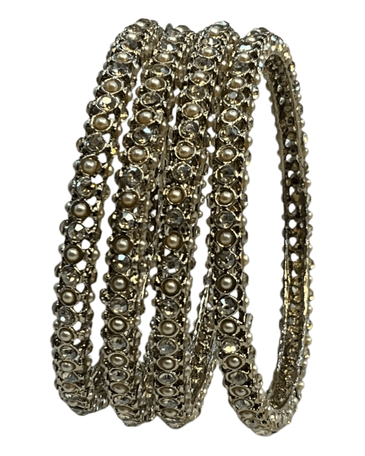Pearl / Gold Stone - Antique Gold Finish Bangles Set (Set of 4) - UK stock - SM, M, L, XL NBA2161 11Tp25 - Prachy Creations