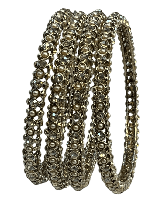 Pearl / Gold Stone - Antique Gold Finish Bangles Set (Set of 4) - UK stock - SM, M, L, XL NBA2161 11Tp25 - Prachy Creations