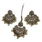 Pearl / Neutral - Large Size Antique Gold Finish Necklace Set with Earrings & Head Piece - Bollywood - AE2514 08KY25 - Prachy Creations
