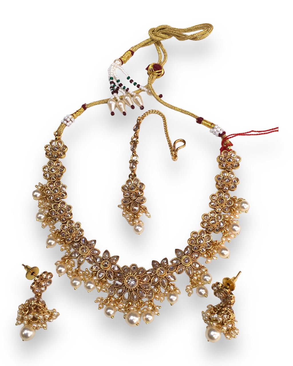 Pearl / Neutral - Medium Size Necklace Set with Earrings - SLV13KJ 0822 - Prachy Creations