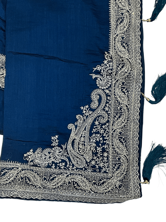 Petrol Blue - Classic Saree with Thread / Stone Work and Blouse Piece - UK stock - 24hr Dispatch - RS2506 VP - Prachy Creations