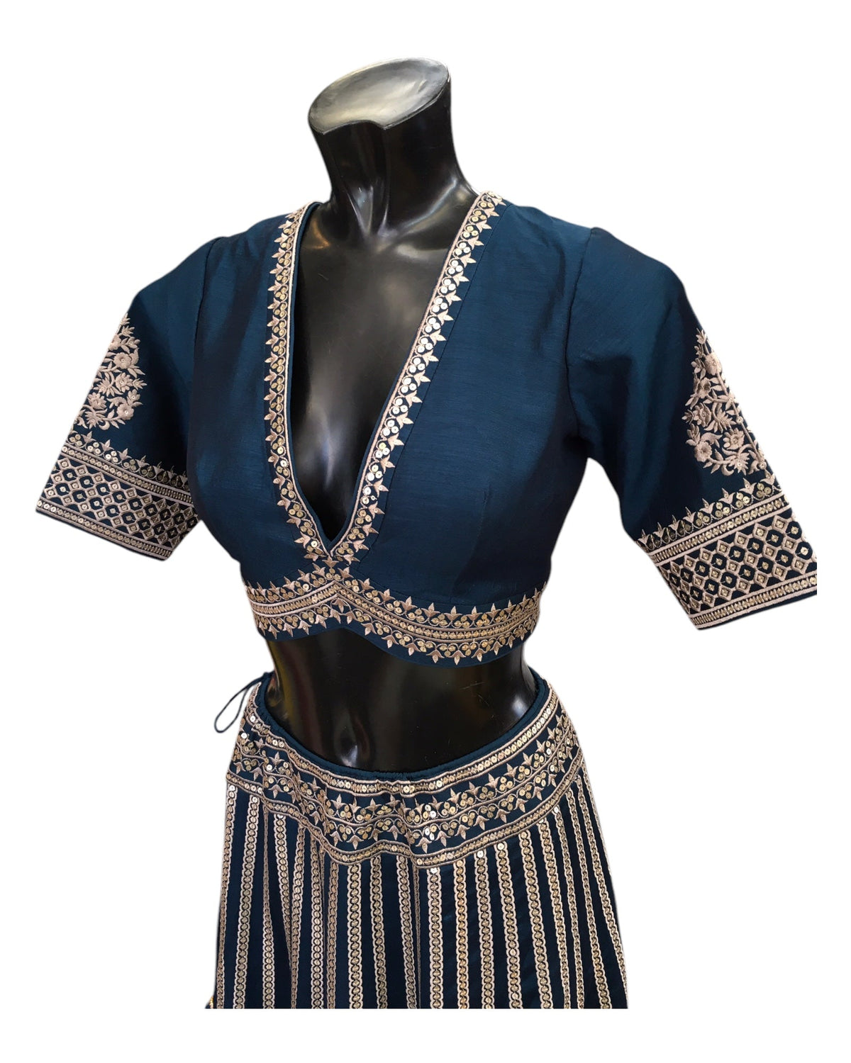 Petrol Blue - Designer Ready Made Lehenga Set - Size 14 (40") UK Stock - 24h Dispatch - VMK180 CP 0425 - Prachy Creations
