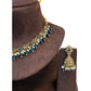 Petrol Blue - Medium Size Antique Gold Finish Necklace Set with Earrings - RAK375 Pp - Prachy Creations