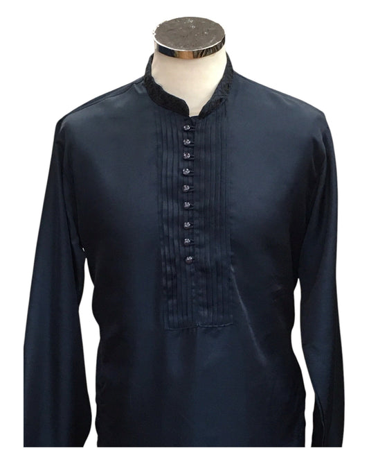 Petrol Blue - Mens Kurta Set with Rich Brocade Waistcoat - SHU2505 TP 0325 - Prachy Creations