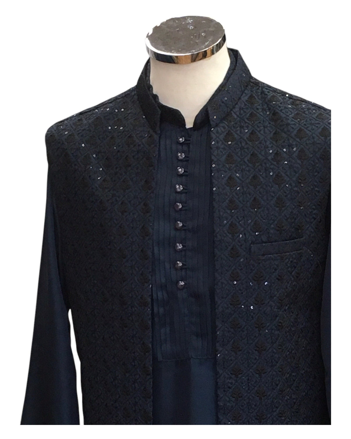 Petrol Blue - Mens Kurta Set with Rich Brocade Waistcoat - SHU2505 TP 0325 - Prachy Creations