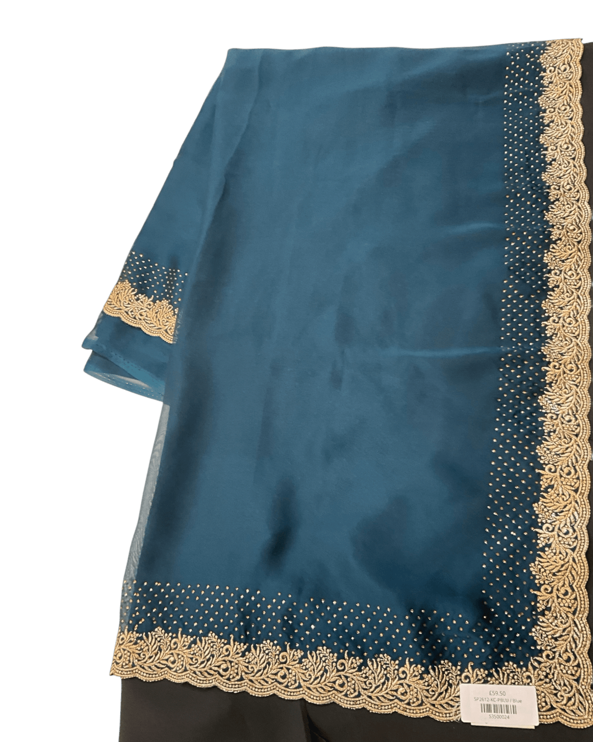 Petrol Blue - Saree with Thread / Stone Work and Blouse Piece - UK stock - 24hr Dispatch - SP2612 KR - Prachy Creations