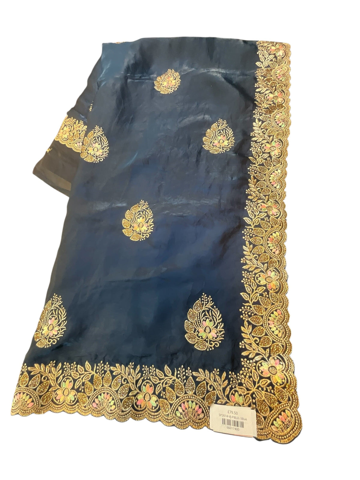 Petrol Blue - Saree with Thread / Stone Work and Blouse Piece - UK stock - 24hr Dispatch - SP2614 VJ - Prachy Creations