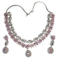 Pink - American Diamond Style Silver Finish Medium Size Necklace Set with Earrings - AE2427 11KT24 - Prachy Creations